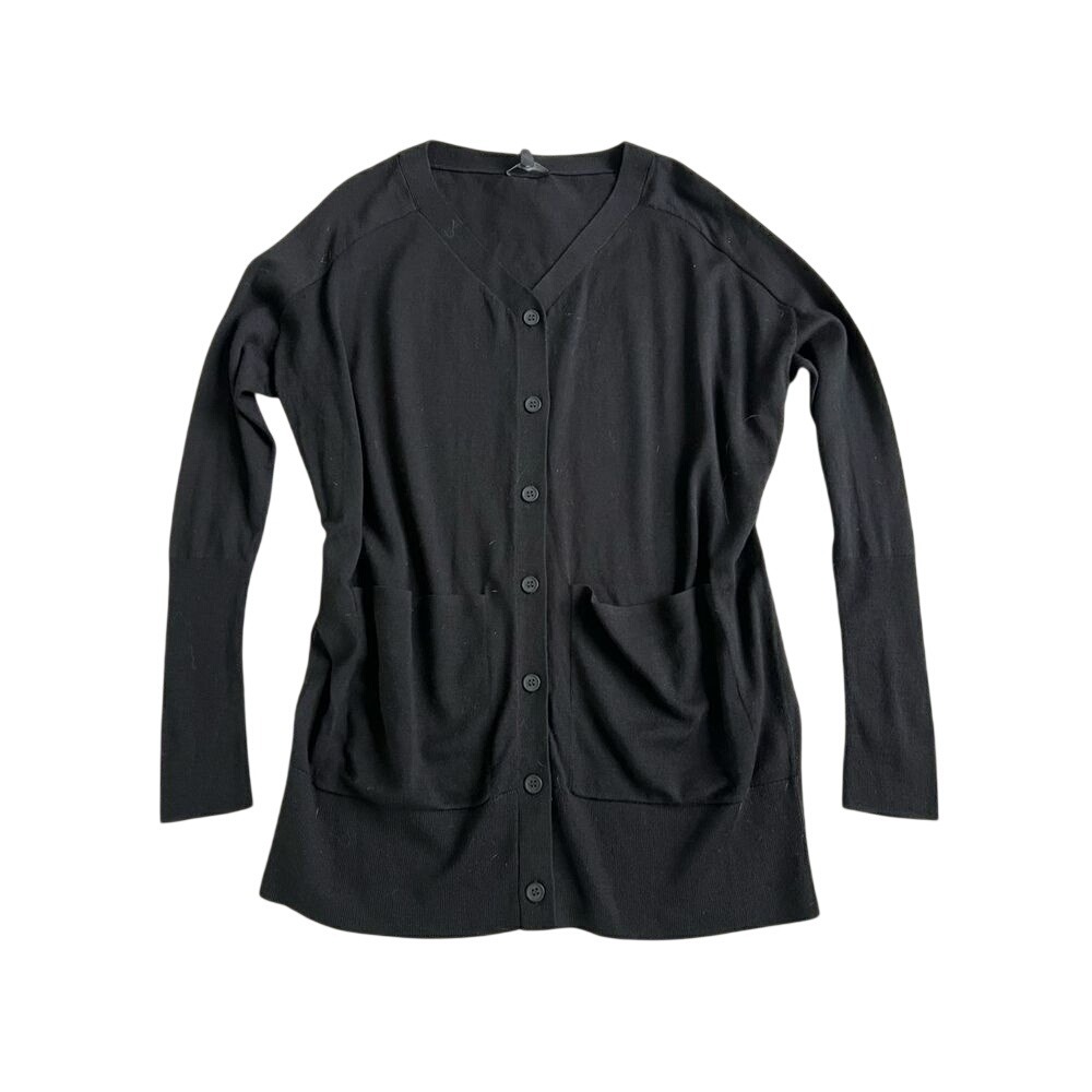 Cos Cardigan Sweater Women XS Oversized Black 100% Wool Button Up V-Neck